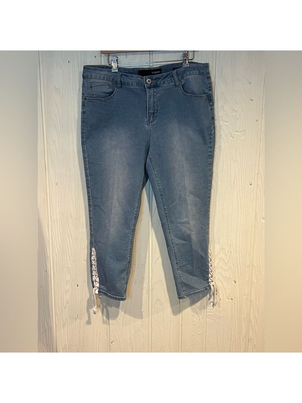THORN Blue Lace Up Cropped Jeans Women's Size 16